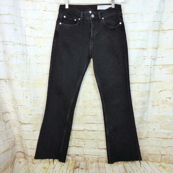 Rag & Bone Peyton Jeans Womens 26 Black Mid Rise Ankle Boot Cut Raw Hem Grunge